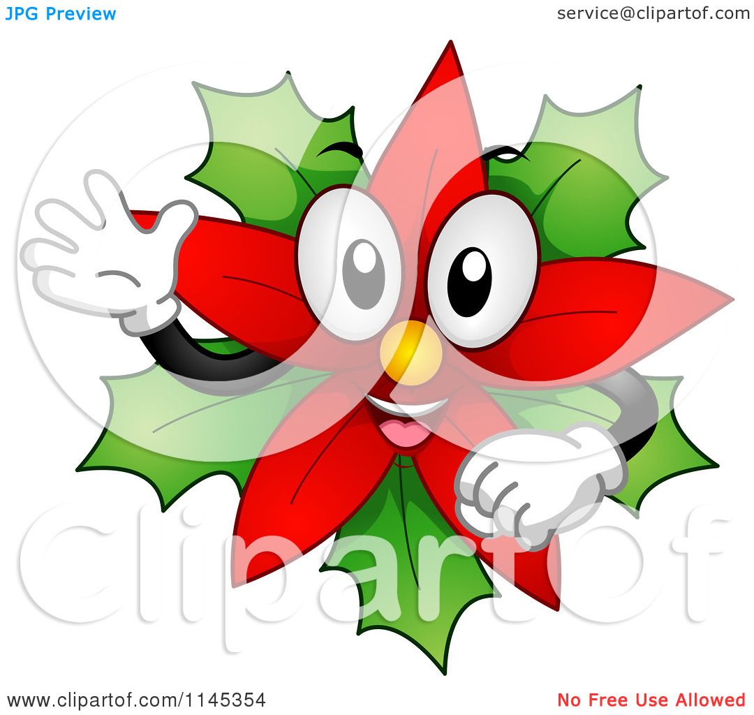 1080x1024 Cartoon Of A Christmas Poinsettia Mascot Waving