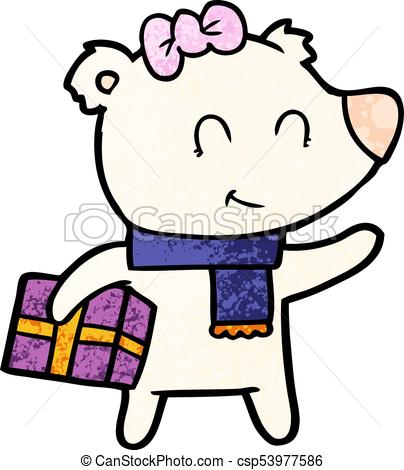 404x470 Female Polar Bear With Christmas Present Vector