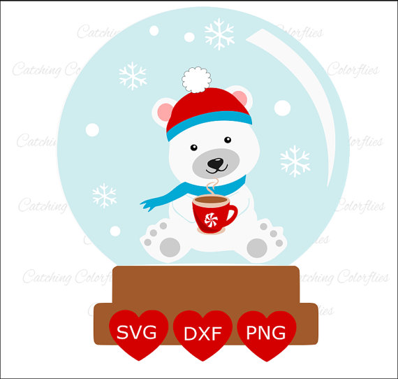 570x542 Snow Globe Svg Cut Files Polar Bear Christmas Svg, Hot Chocolate