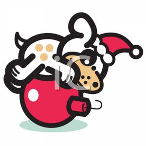 300x300 Cartoon Of A Puppy Wearing A Santa Hat, Playing With A Christmas