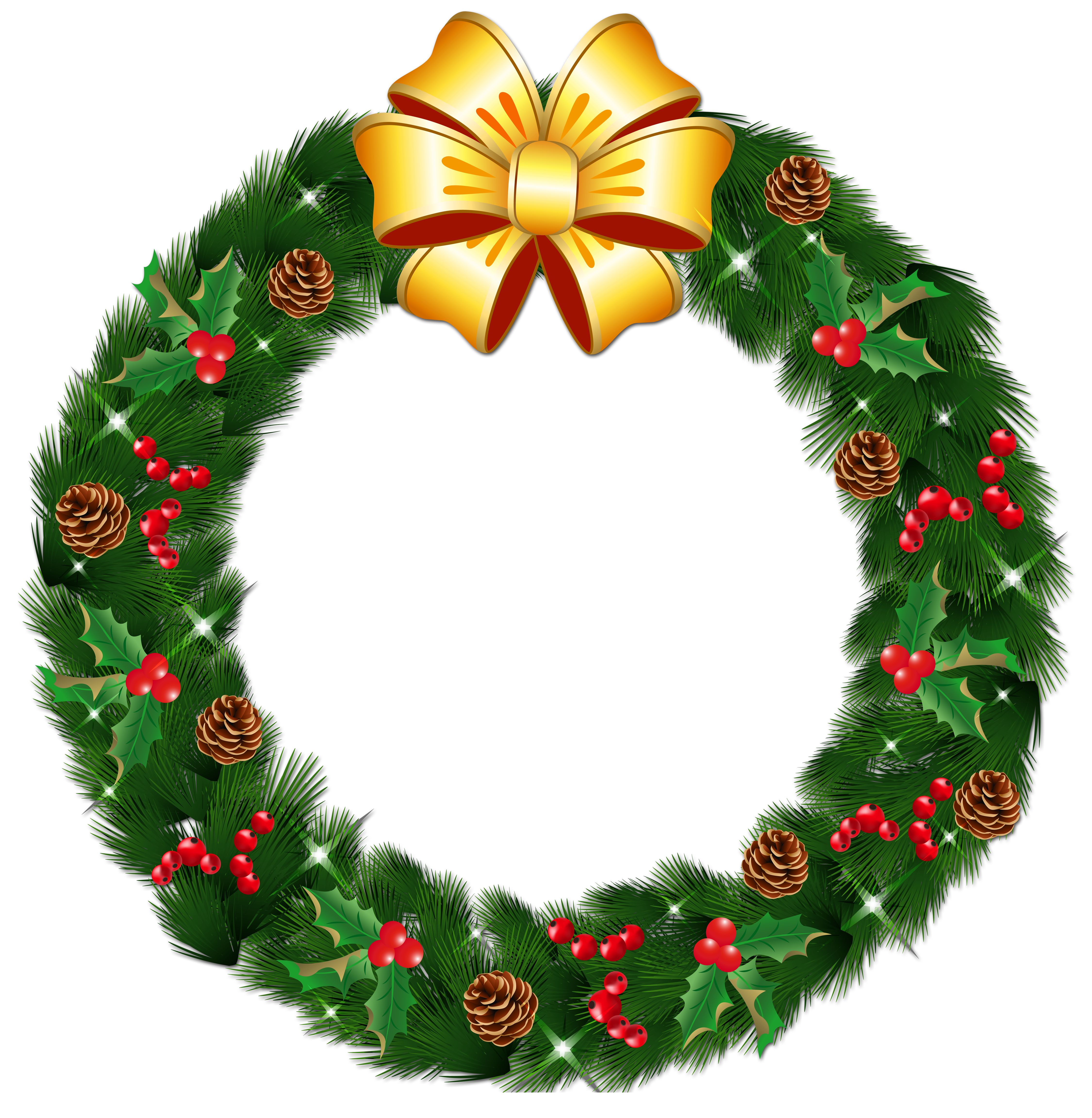 4500x4606 Transparent Christmas Pine Wreath With Gold Bow Png Clipart