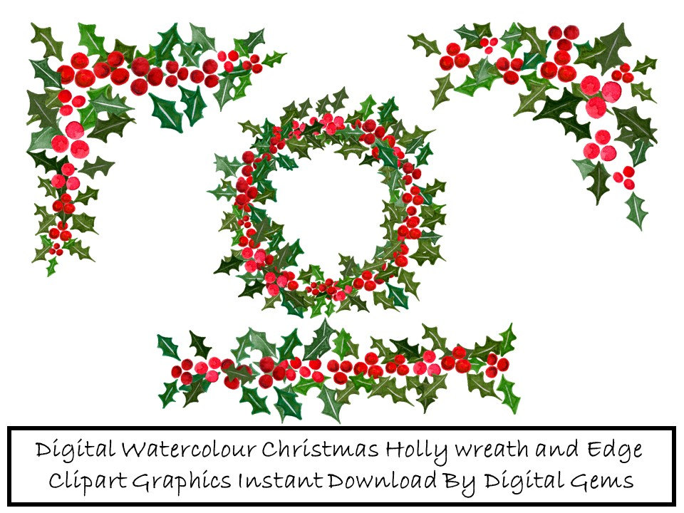 960x720 Watercolour Holly Christmas Wreaths Corners And Borders Xmas Clip