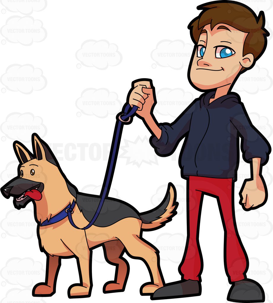 921x1024 A Man Walking His German Shepherd Cartoon Clipart Vector Toons