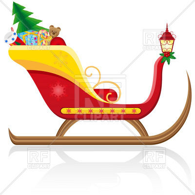 400x400 Santa Claus' Christmas Sleigh With Gifts Royalty Free Vector Clip