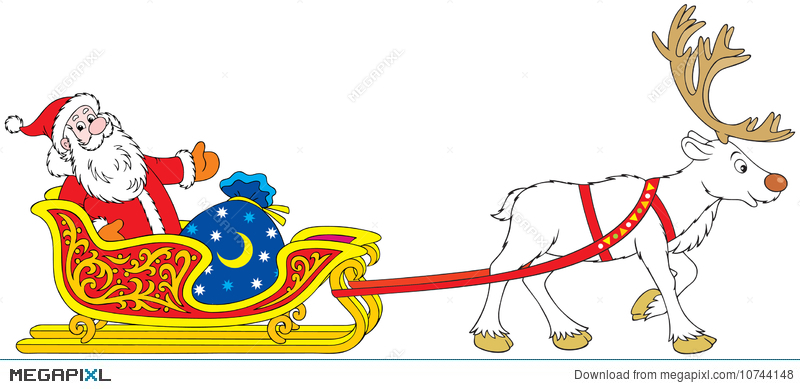 800x389 Santa Claus Driving In The Sleigh With Reindeer Illustration
