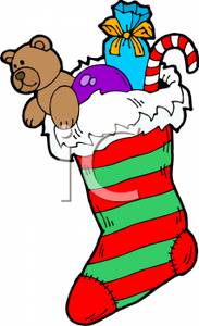 183x300 Clip Art Image A Candy Cane And Toys Inside A Christmas Stocking