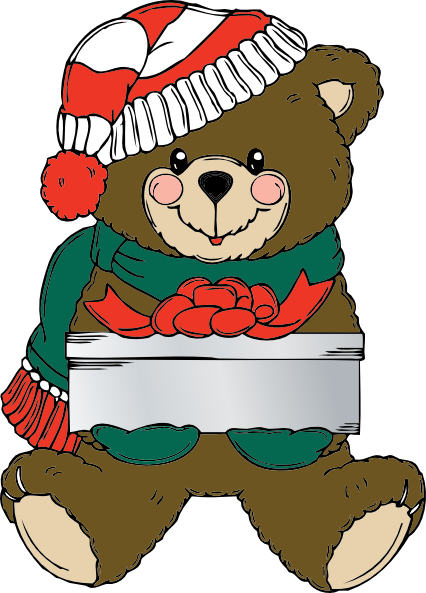 426x593 Christmas Teddy Bear With Present Clip Art