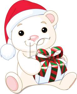 246x300 A Polar Bear Teddy Bear Holding A Christmas Present Clip Art Image