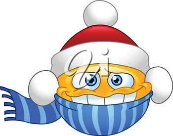 350x275 Clipart Image Of A Smiley Face With A Christmas Hat And Scarf