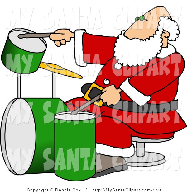 600x620 Christmas Clip Art Of A Jazzy Santa Claus Playing With A New Drum