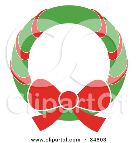 450x470 Clipart Illustration Of A Green Christmas Wreath With A Red Bow