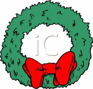 300x288 Green Christmas Wreath With A Red Bow