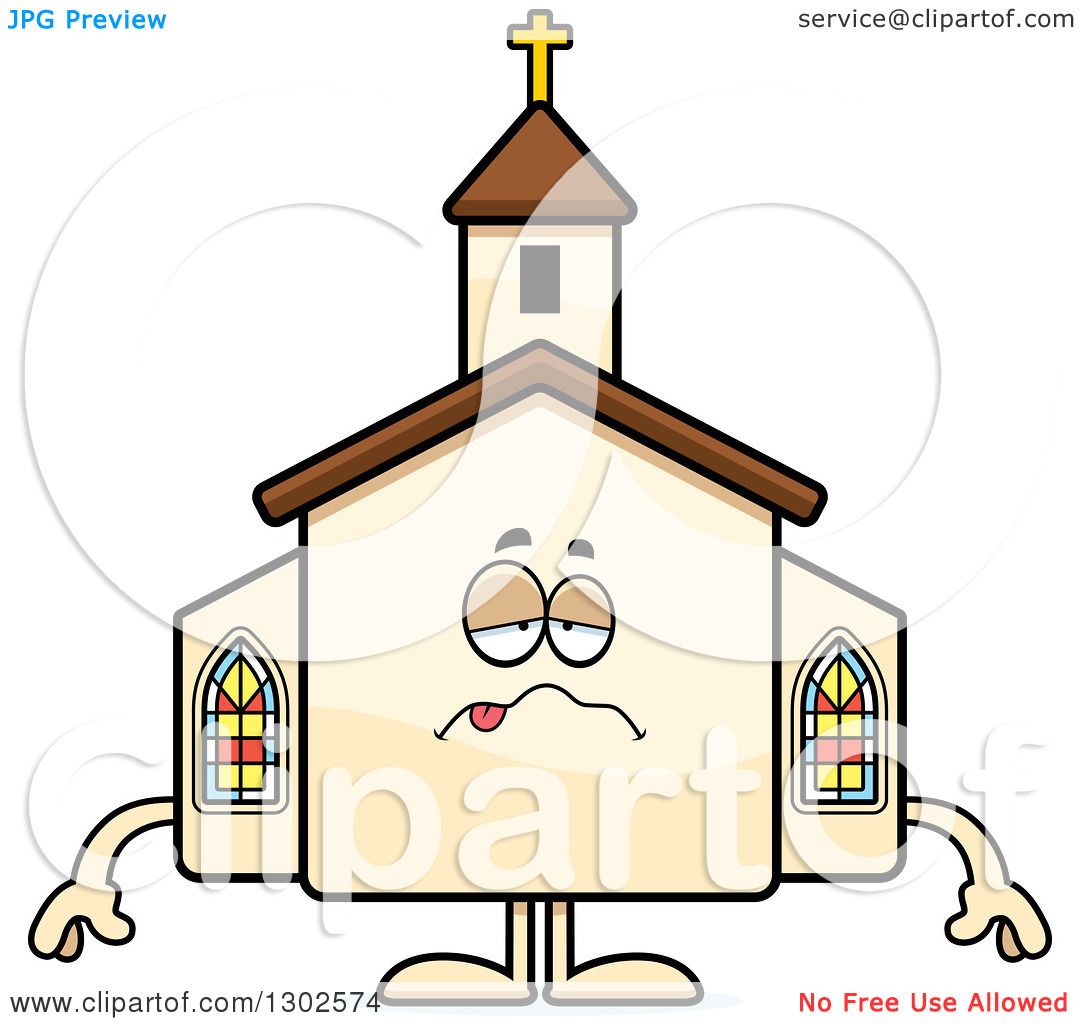 1080x1024 Clipart Of A Cartoon Sick Or Drunk Church Building Character