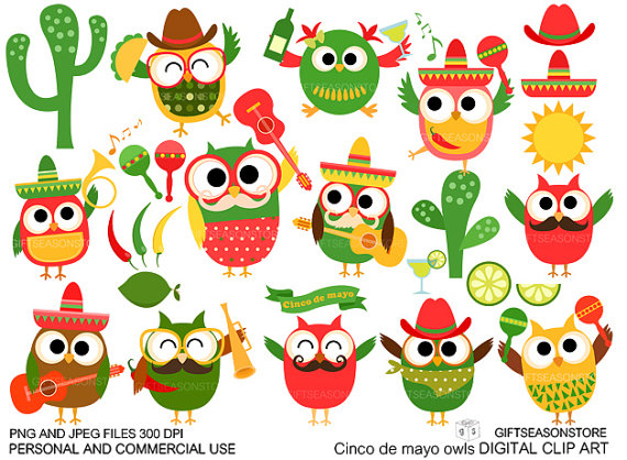 570x418 Cinco De Mayo Owl Digital Clip Art For Personal And Commercial