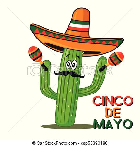 450x470 Cinco De Mayo Sombrero, Chili Pepper, Cactus And Maracas Vector