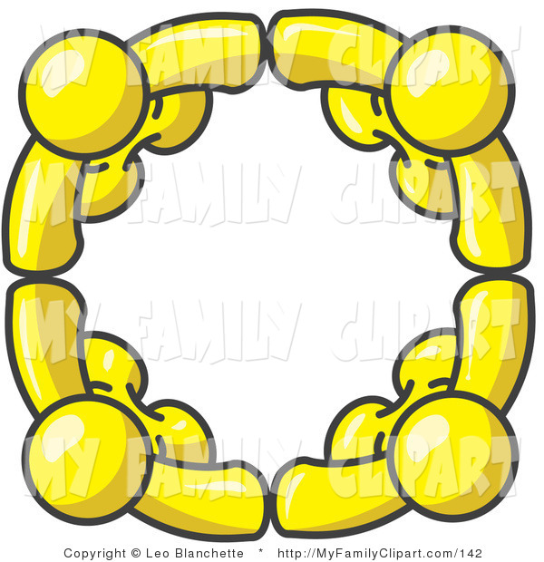 600x620 Clip Art Of Four Yellow People Standing In A Circle And Clasping