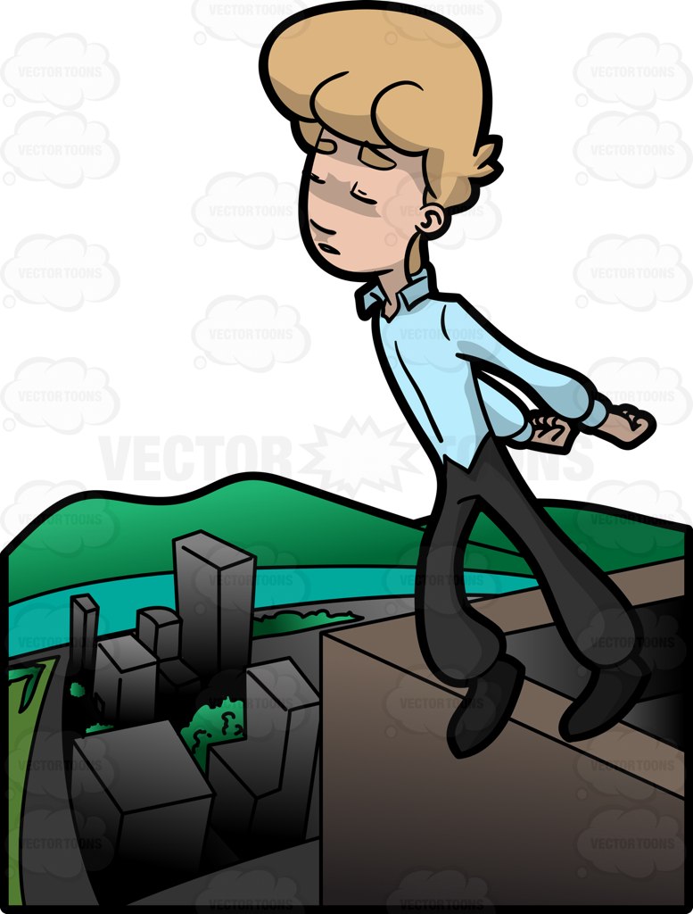 777x1024 A Man Jumping Off A High City Building Cartoon Clipart Vector Toons