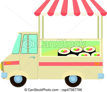 450x388 Fast Food Truck City Car With Sushi Icon. Cartoon Clip Art