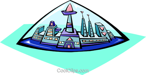 480x249 City, Space Colony Under Dome Royalty Free Vector Clip Art