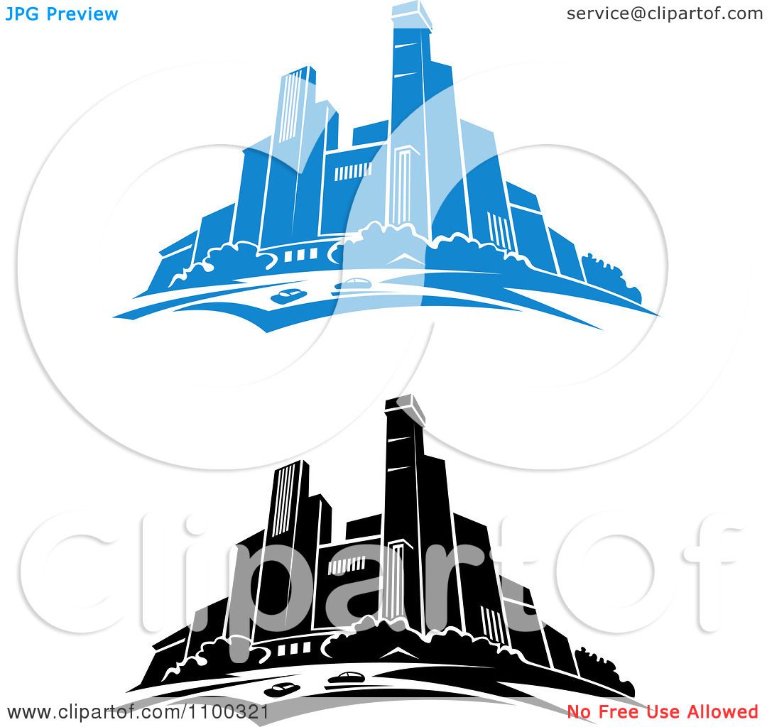 1080x1024 Clipart Blue And Black And White City Skylines