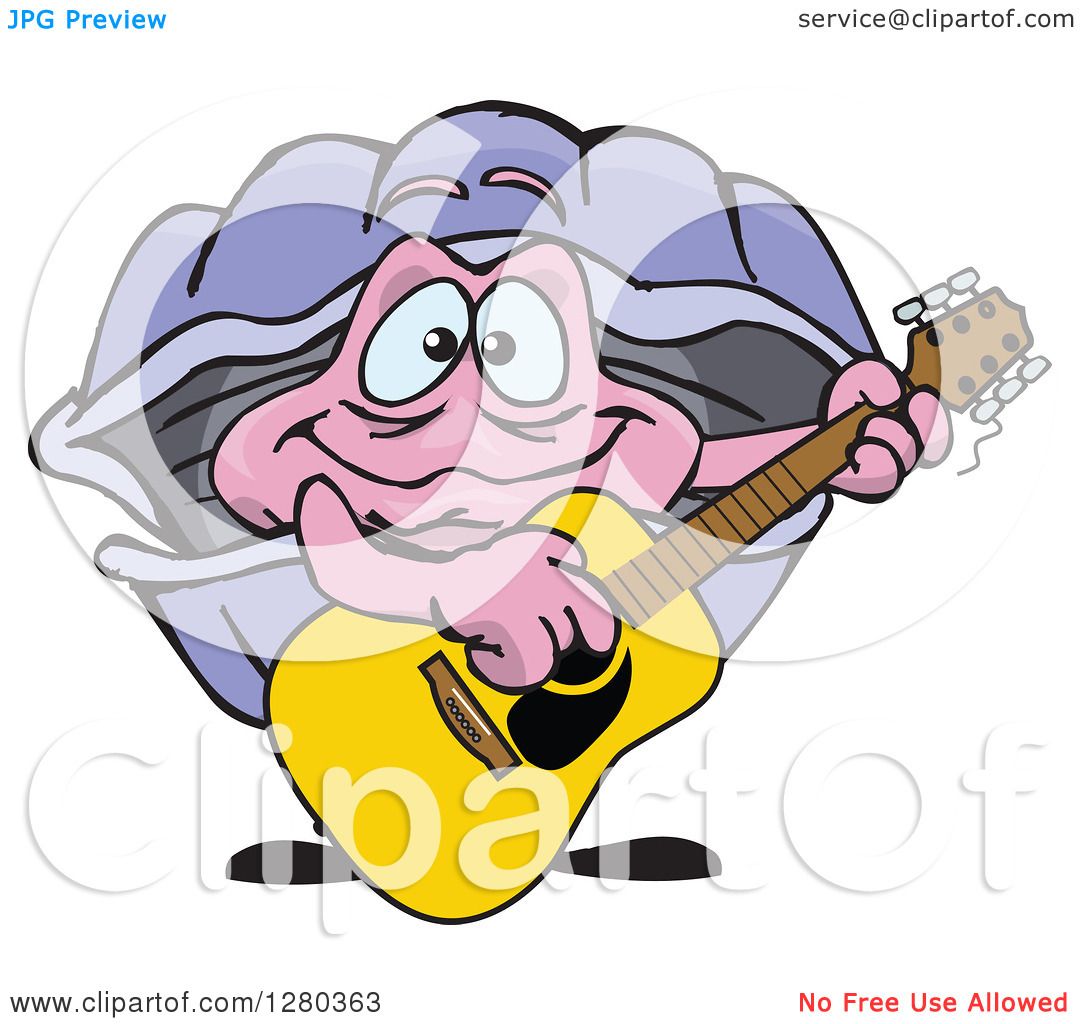 1080x1024 Clipart Of A Happy Clam Playing An Acoustic Guitar
