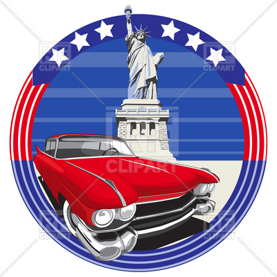 400x400 American Vintage Car And Statue Of Liberty Royalty Free Vector