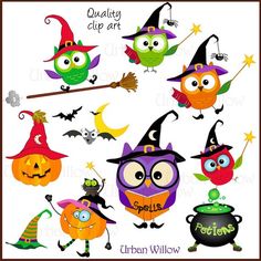 236x236 Halloween Owls Clipart, Commercial Use, Vector Graphics, Digital