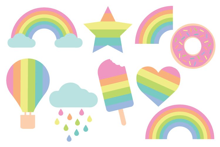 750x500 Pastel Rainbow Cut Files + Clip Art
