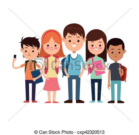 450x440 Back To School Group Students Ready Study Vector Vector Clip