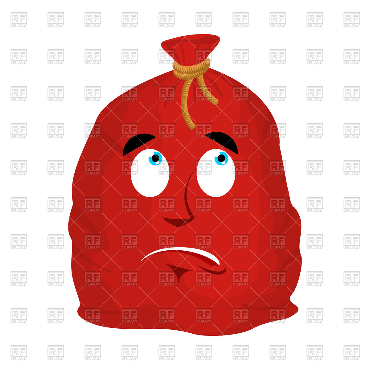 1200x1200 Red Santa Bag With Sad Emotion Royalty Free Vector Clip Art Image