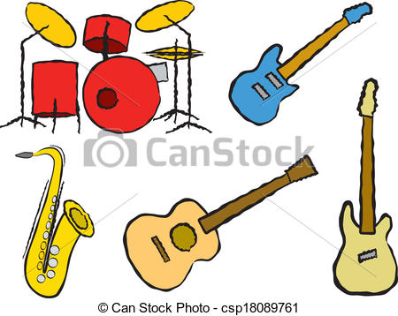 450x358 Cartoon Band Instruments. Five Cartoon Musical Instruments Clip