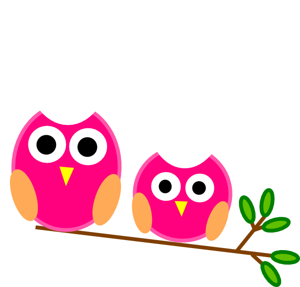 600x575 Big And Little Pink Owls On Branch Clip Art
