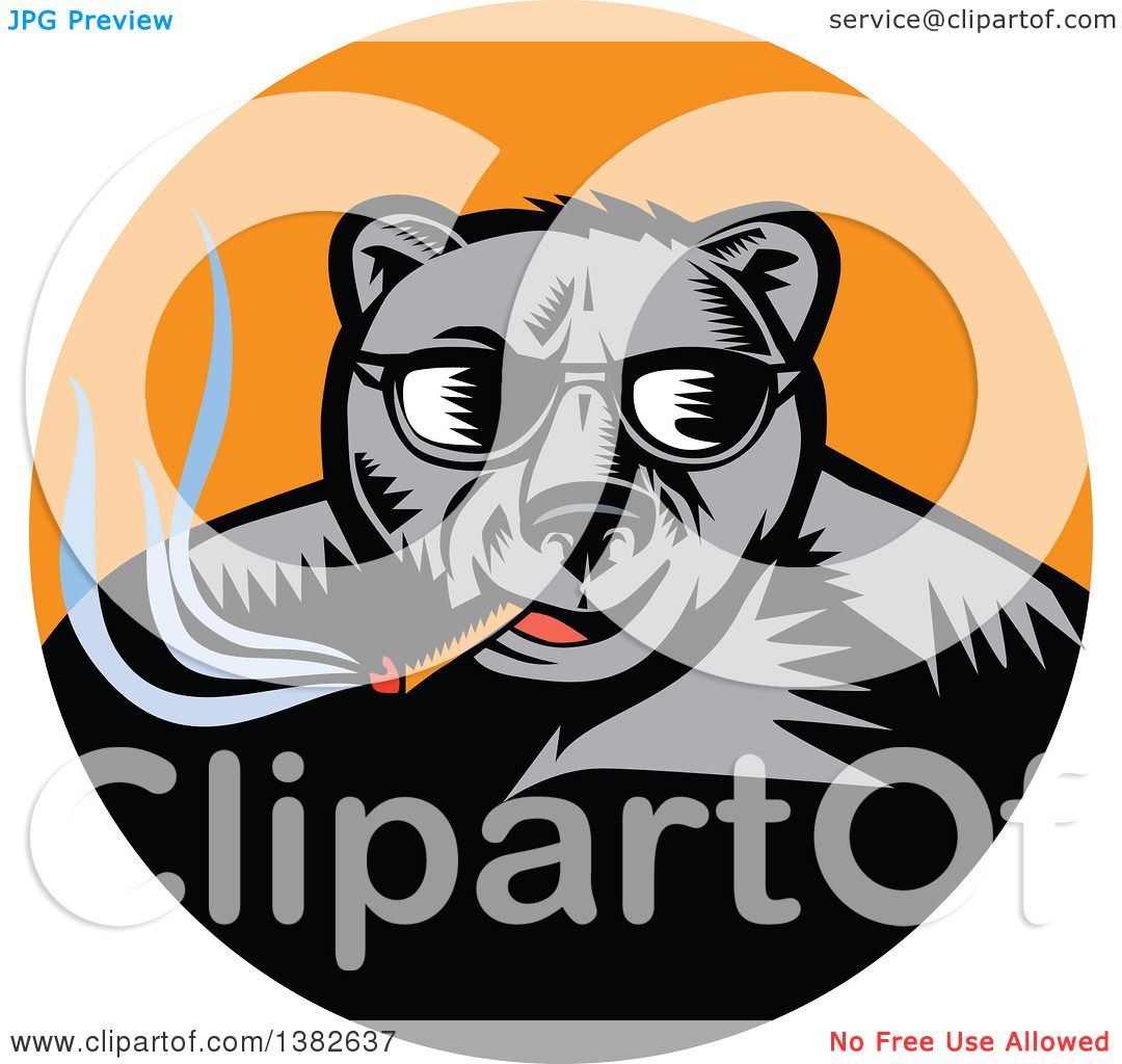 1080x1024 Clipart Of Retro Woodcut Black Bear Wearing Shadesnd Smoking