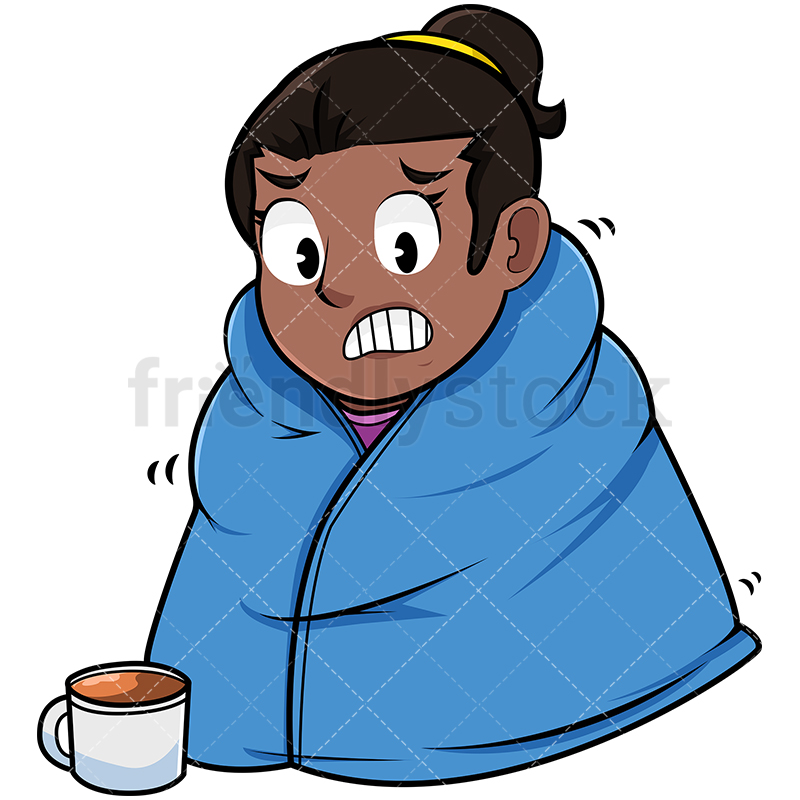 800x800 Black Woman With Warm Blanket On Cartoon Vector Clipart