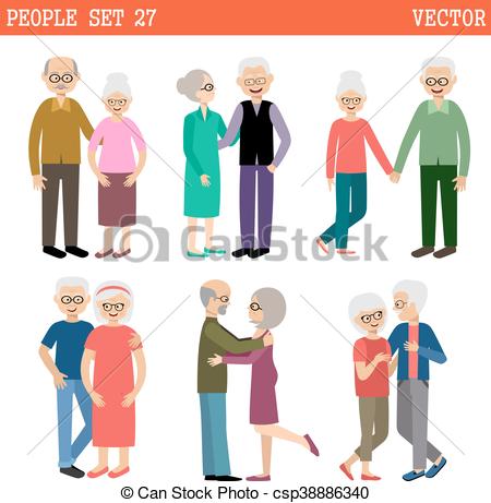 450x461 Loving Couples Of Elderly People. Pensioners. Vector Eps Vector
