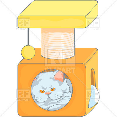 400x400 Cute Cat In The Cat's House With Scratching Posts Royalty Free