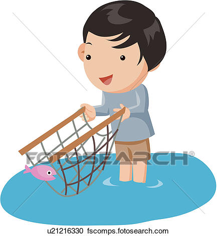 433x470 Fisherman With Net Clipart