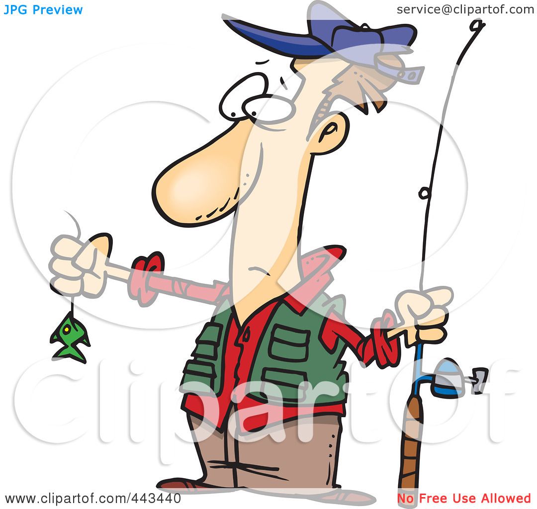 Fisherman with a fishing rod and fish. On white background