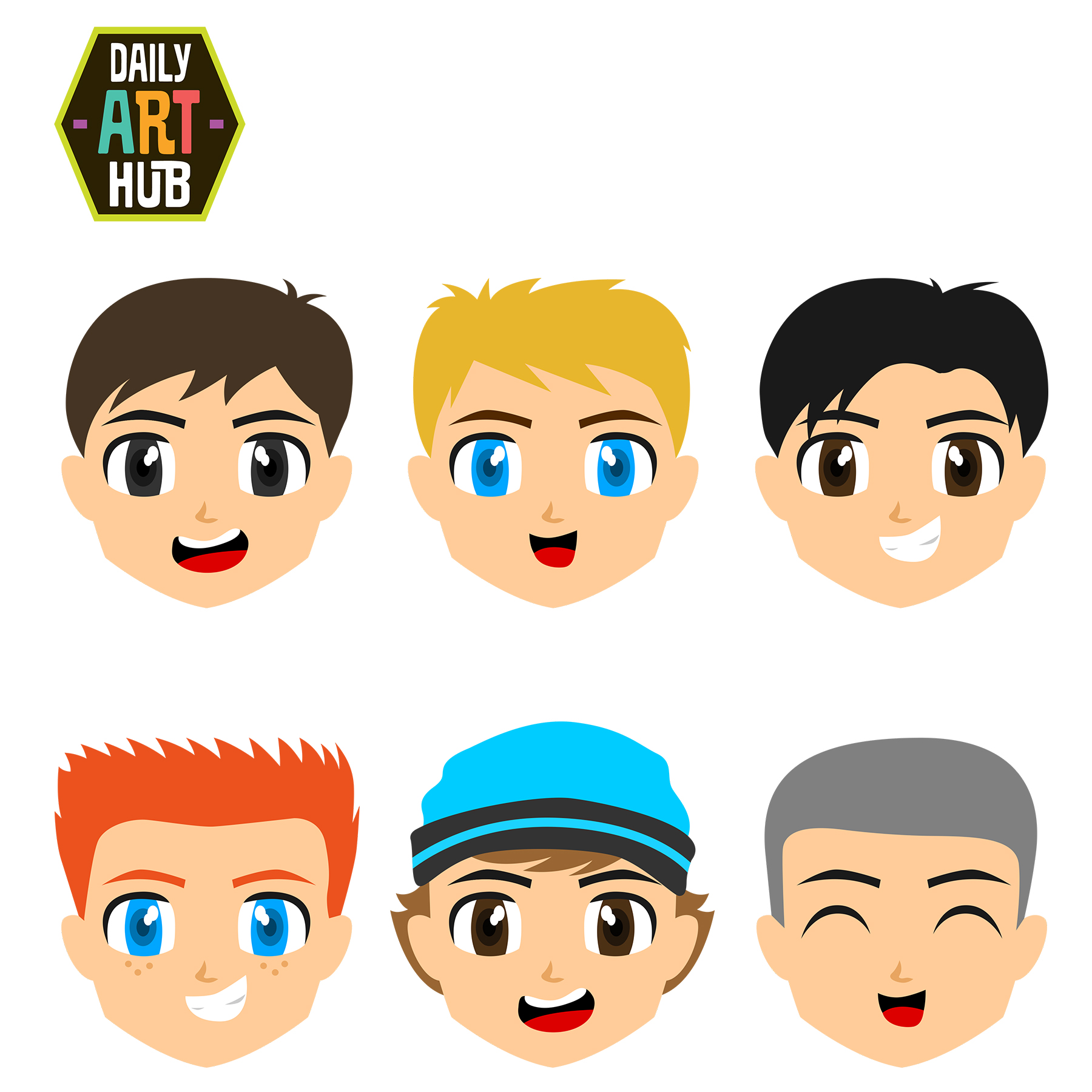 1800x1800 Cute Boys Faces Clip Art Set Daily Art Hub Free Clip Art Everyday