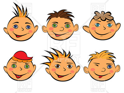 400x300 Funny Cartoon Faces Of Smiling Boys Royalty Free Vector Clip Art