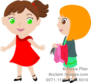 300x274 Clip Art Image Of Two Young Girls Trying On Clothes