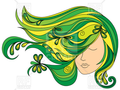 400x300 Beautiful Female Head With Long Green Hair Royalty Free Vector
