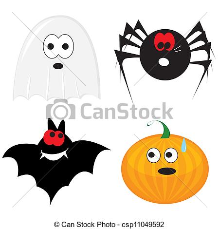 450x470 Cartoon Halloween Icon Set (Ghost, Pumpkin, Bat, Spider) . Eps