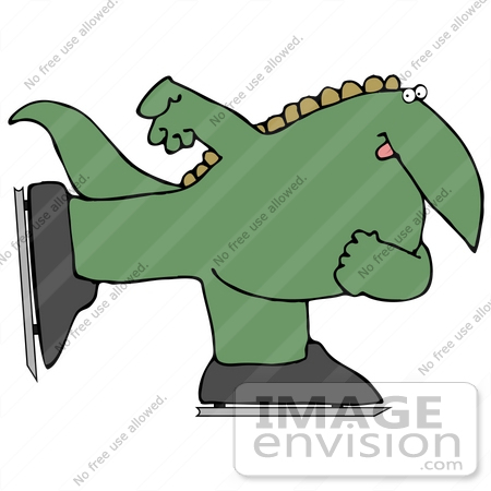 450x450 Clip Art Graphic Of A Happy Green Dinosaur Ice Skating