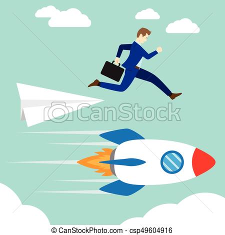 450x470 Businessman Jumping To Rocket. Business Concept As A Vector