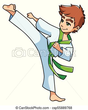 377x470 Karate Kick Boy. Full Length Illustration Of A Skilled Boy Clip