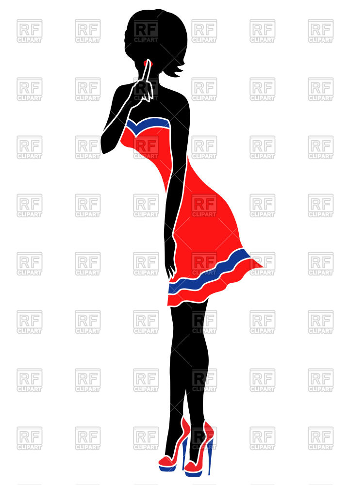 750x1000 Abstract Slender Lady In Short Red Dress Royalty Free Vector Clip