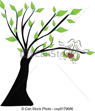 403x470 Love Birds Hanging A Heart In A Tree Clip Art Vector