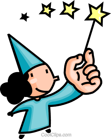 384x480 Magician Waving Her Magic Wand Royalty Free Vector Clip Art