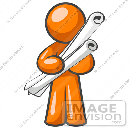 450x450 Clip Art Graphic Of An Orange Man Character Holding Two Long